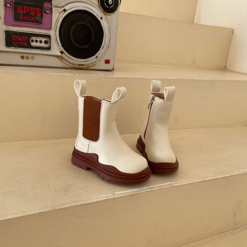 Unisex Kids Quality Boots β Off-White & Brown | Size 29 Comfortable Children Footwear