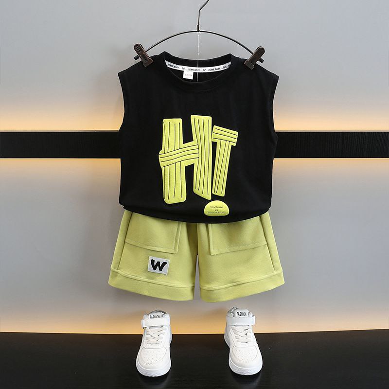 Baby Boy Two-Piece Set β Singlet Top & Shorts | Black & Lemon Green, Ages 3 & 4 Years