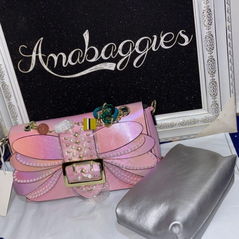 High-Quality Pink Female Bag – Medium Size with Bead Details & Chain | OVMPs Stylish Pick
