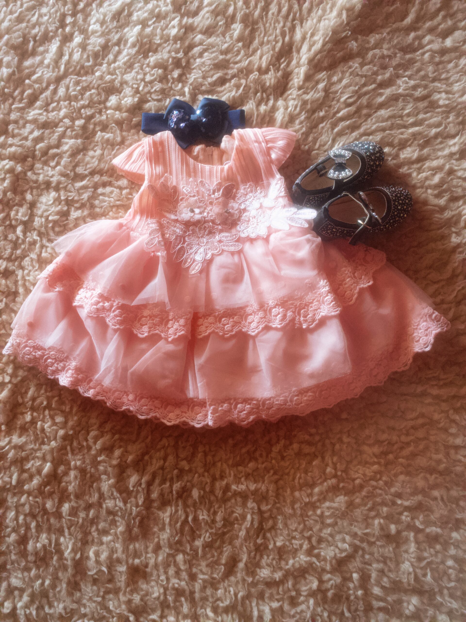 Little Girls Pink Gown & Black Shoes Set – Ages 1–3 | Stylish Kids Outfit on OVMPS
