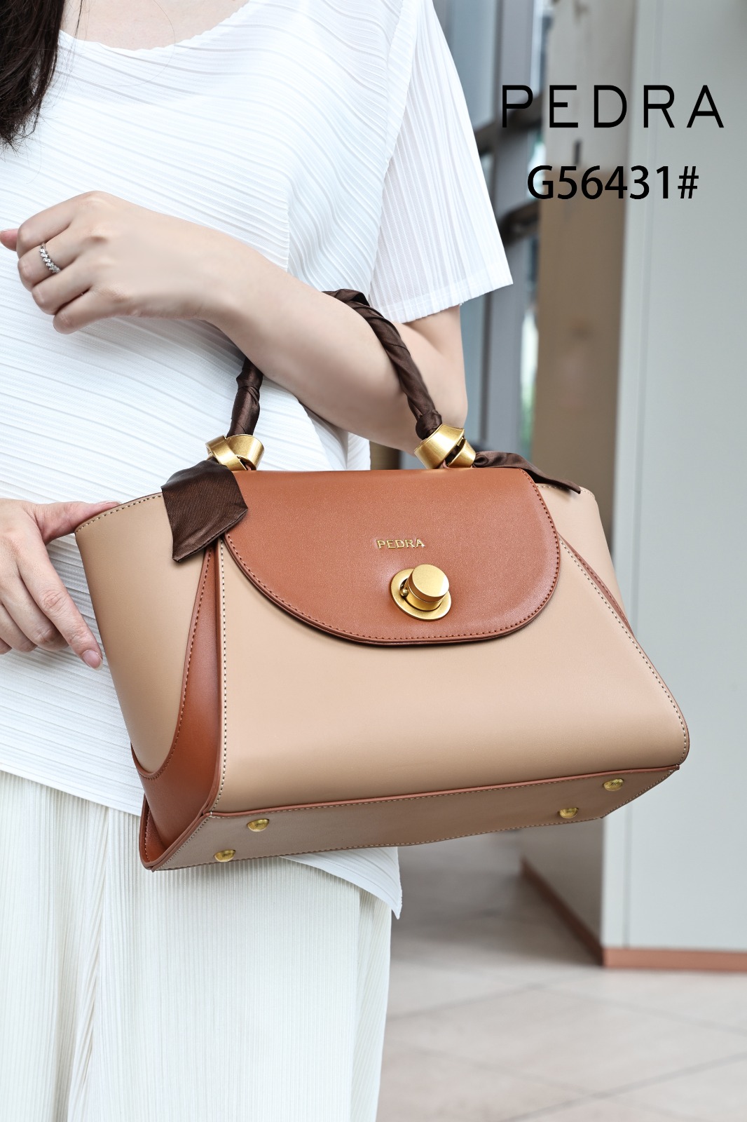 Premium Pedra Ladies Handbag – Coffee Brown & Cream | High Quality Affordable Fashion Bag