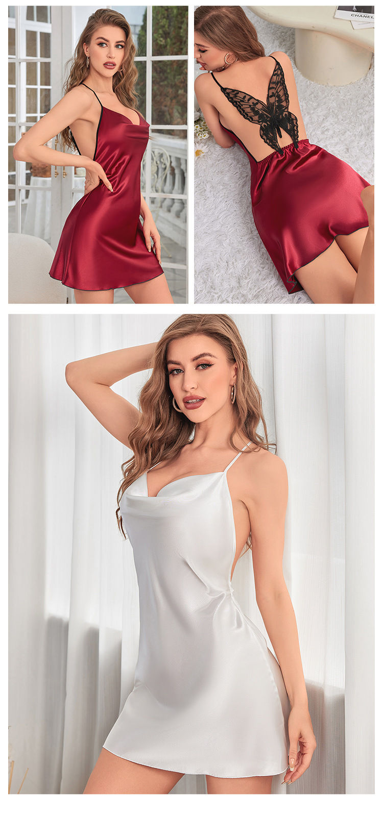Women’s Summer Silk Satin Sleepwear Dress | V-Neck Backless Mini Nightgown - Image 2