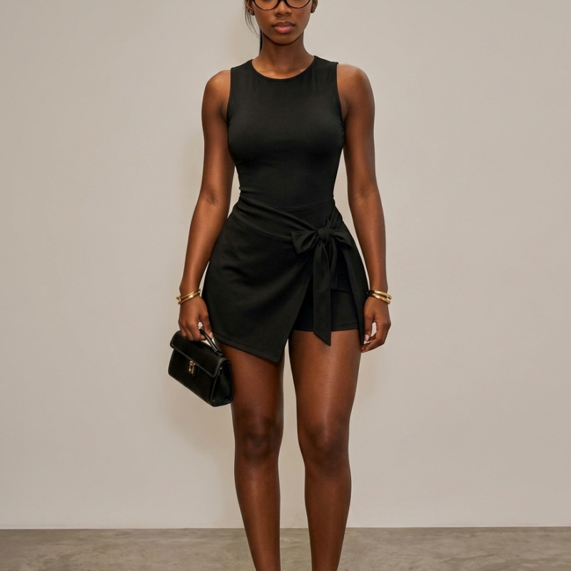 Ladies One-Piece Front-Tie Romper β Sleeveless Wrap-Front Short Playsuit
