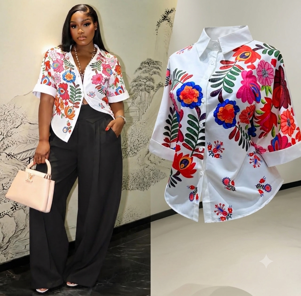 Premium Floral Embroidered Cotton Shirt – Vibrant Summer & Casual Wear - Image 2