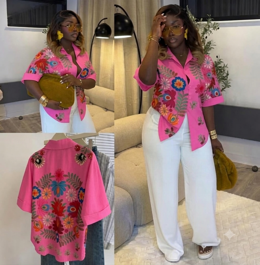 Premium Floral Embroidered Cotton Shirt – Vibrant Summer & Casual Wear - Image 3