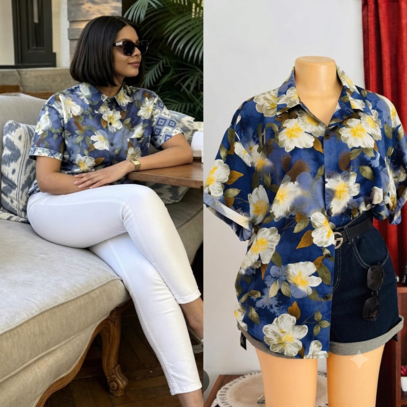 Vintage Floral Short-Sleeve Button-Down Shirt – Casual Hawaiian Resort Blouse