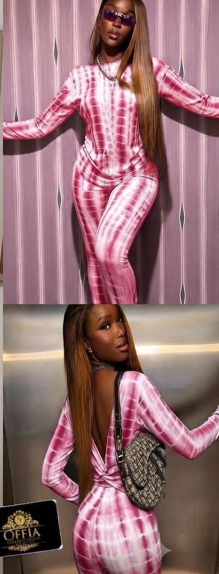 Two-Piece Tie-Dye Long Sleeve Top and Pant Set with Deep-V Neckline - Image 3