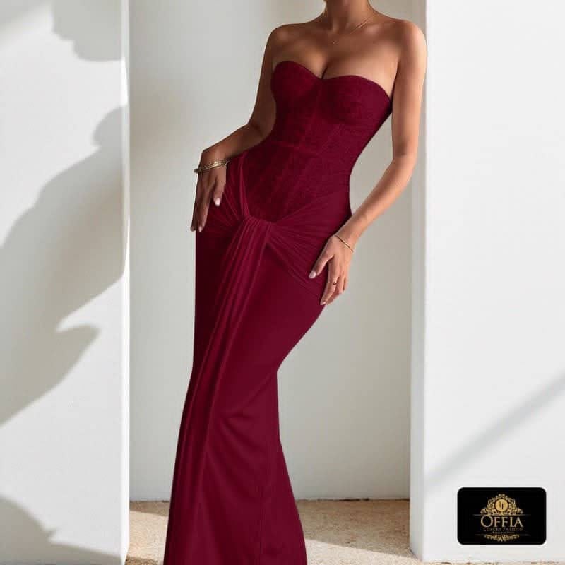 Women's Elegant Tube Maxi Gown – Rose Red Strapless Long Bodycon Dress for Parties, Weddings & Dinner - Image 2