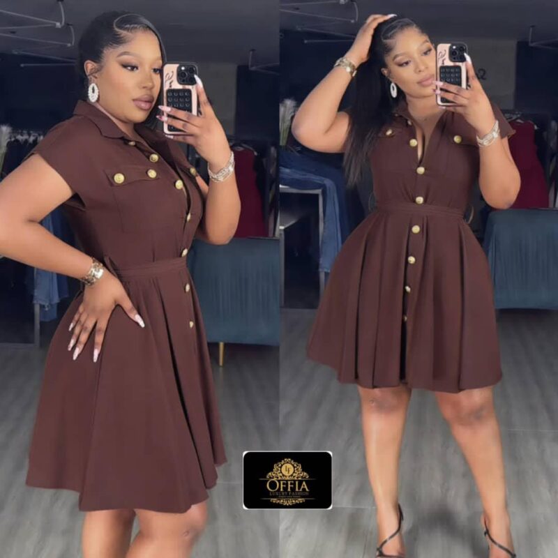 Women’s Short-Sleeve Button-Front Mini Dress – Pleated Utility Shirt Dress with Waist Tie