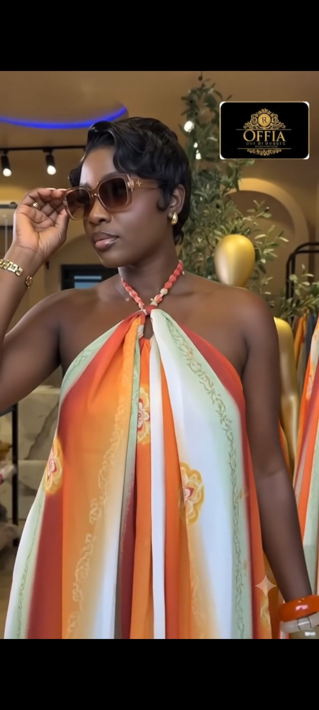 Elegance Open-Back Halter Neck Long Maxi Dress – Orange / Multi - Image 2