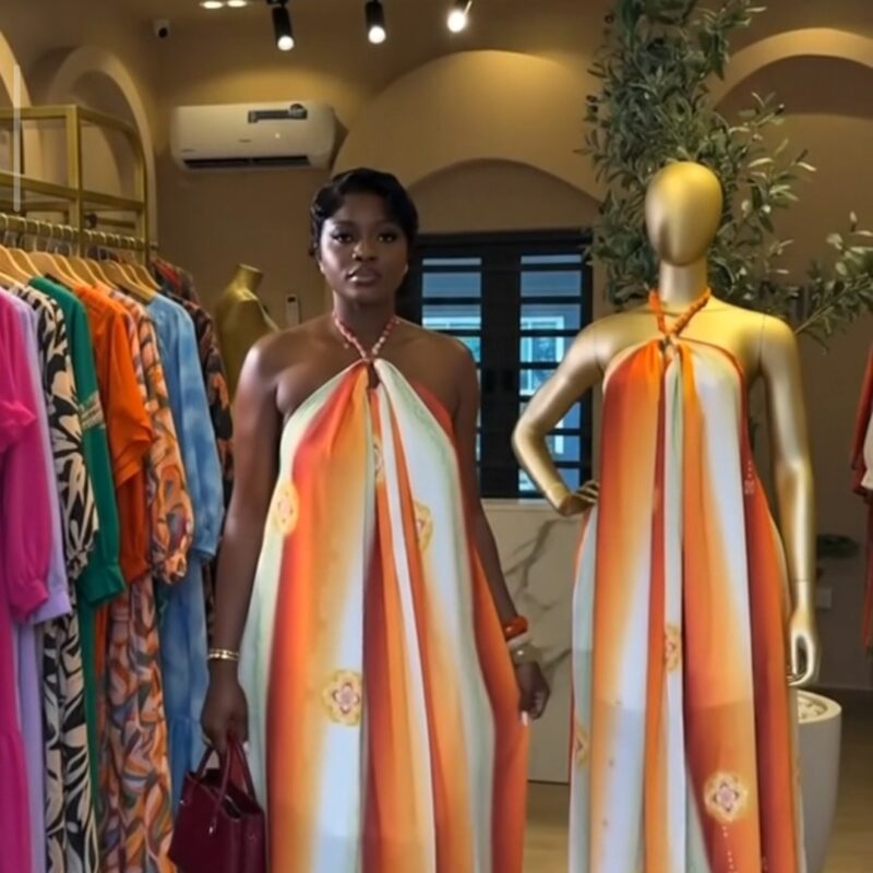Elegance Open-Back Halter Neck Long Maxi Dress β Orange / Multi